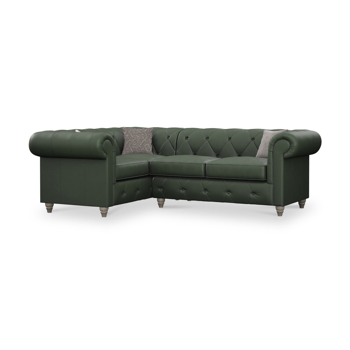 Everett LH Leather Corner Sofa Green Washed Feet from Roseland Furniture