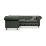Everett LH Leather Corner Sofa Green Washed Feet from Roseland Furniture