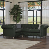 Everett LH Leather Corner Sofa Green Washed Feet from Roseland Furniture
