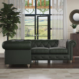 Everett LH Leather Corner Sofa Green Washed Feet from Roseland Furniture