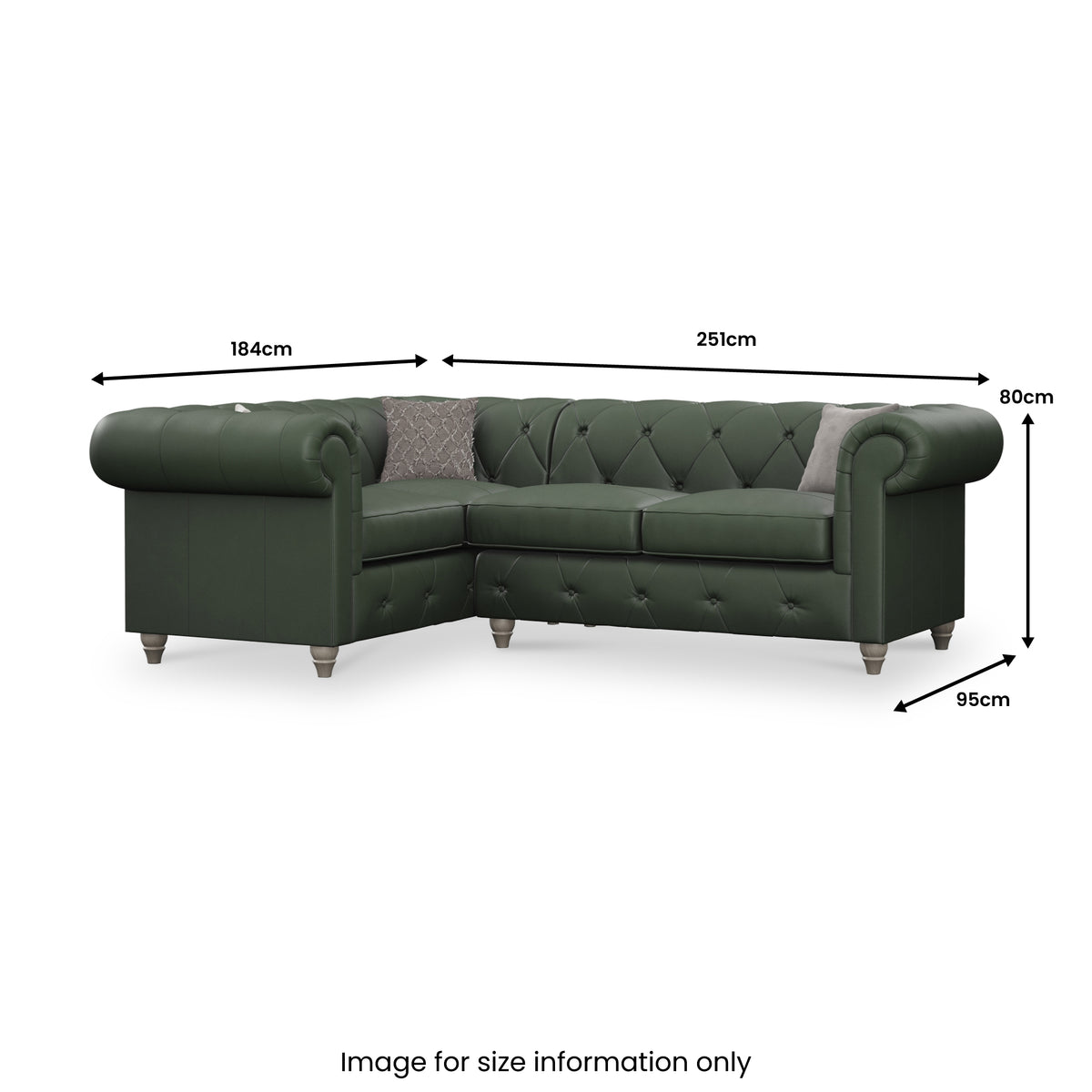 Everett LH Leather Corner Sofa Green Washed Feet from Roseland Furniture