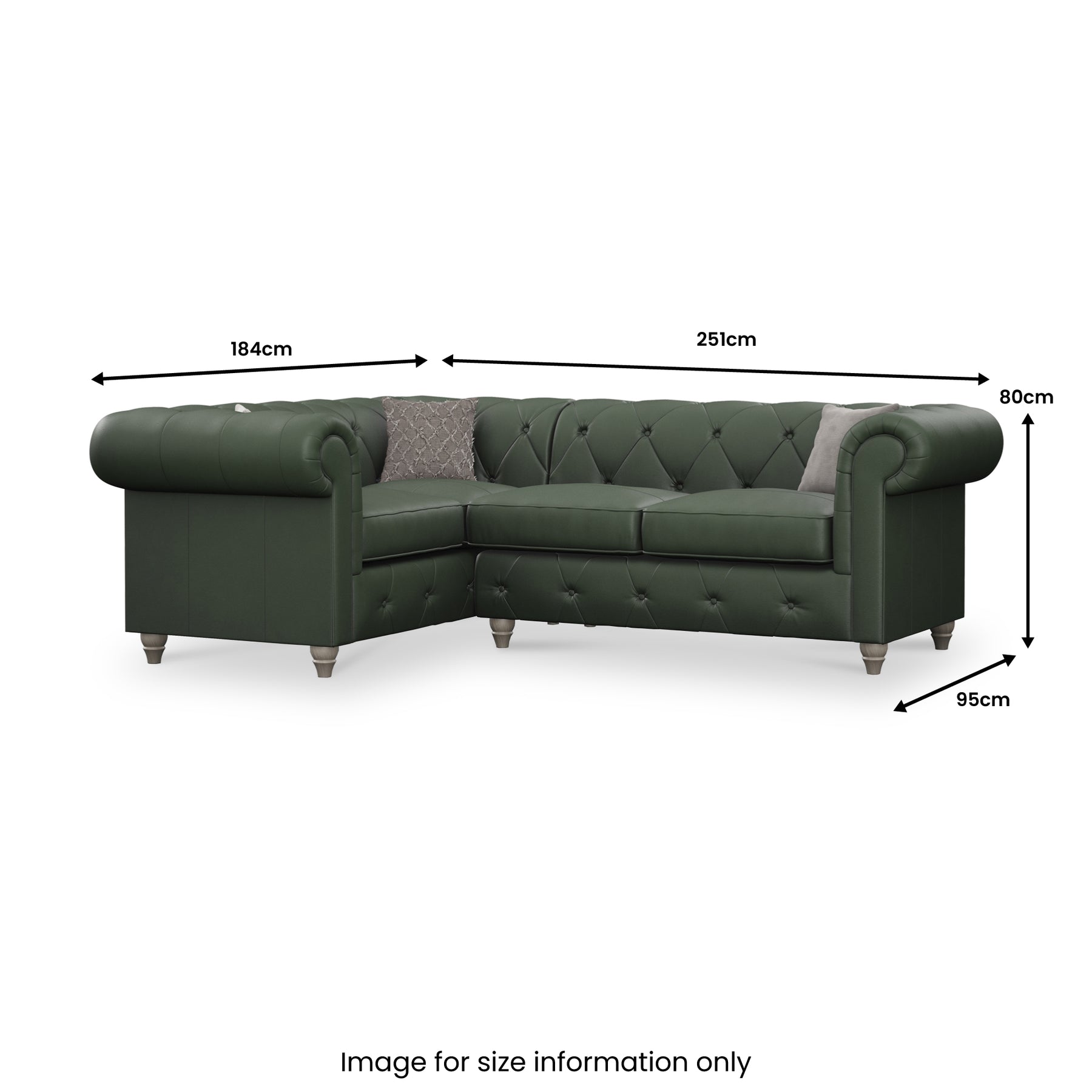 Everett LH Leather Corner Sofa Green Washed Feet from Roseland Furniture
