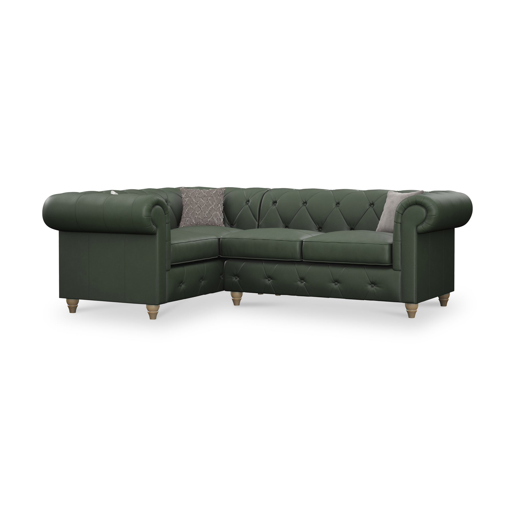Everett Leather LH Corner Sofa Green Walnut Feet