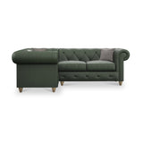 Everett Leather LH Corner Sofa Green Walnut Feet