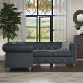 Everett LH Leather Corner Sofa Navy Washed Feet from Roseland Furniture