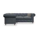 Everett LH Leather Corner Sofa Navy Walnut Feet from Roseland Furniture
