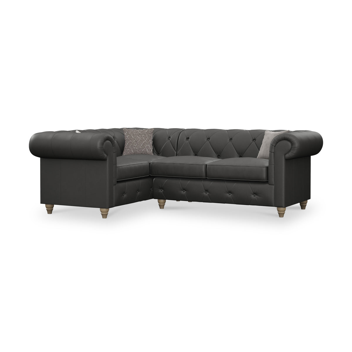Everett LH Leather Corner Sofa Raven Washed Feet from Roseland Furniture