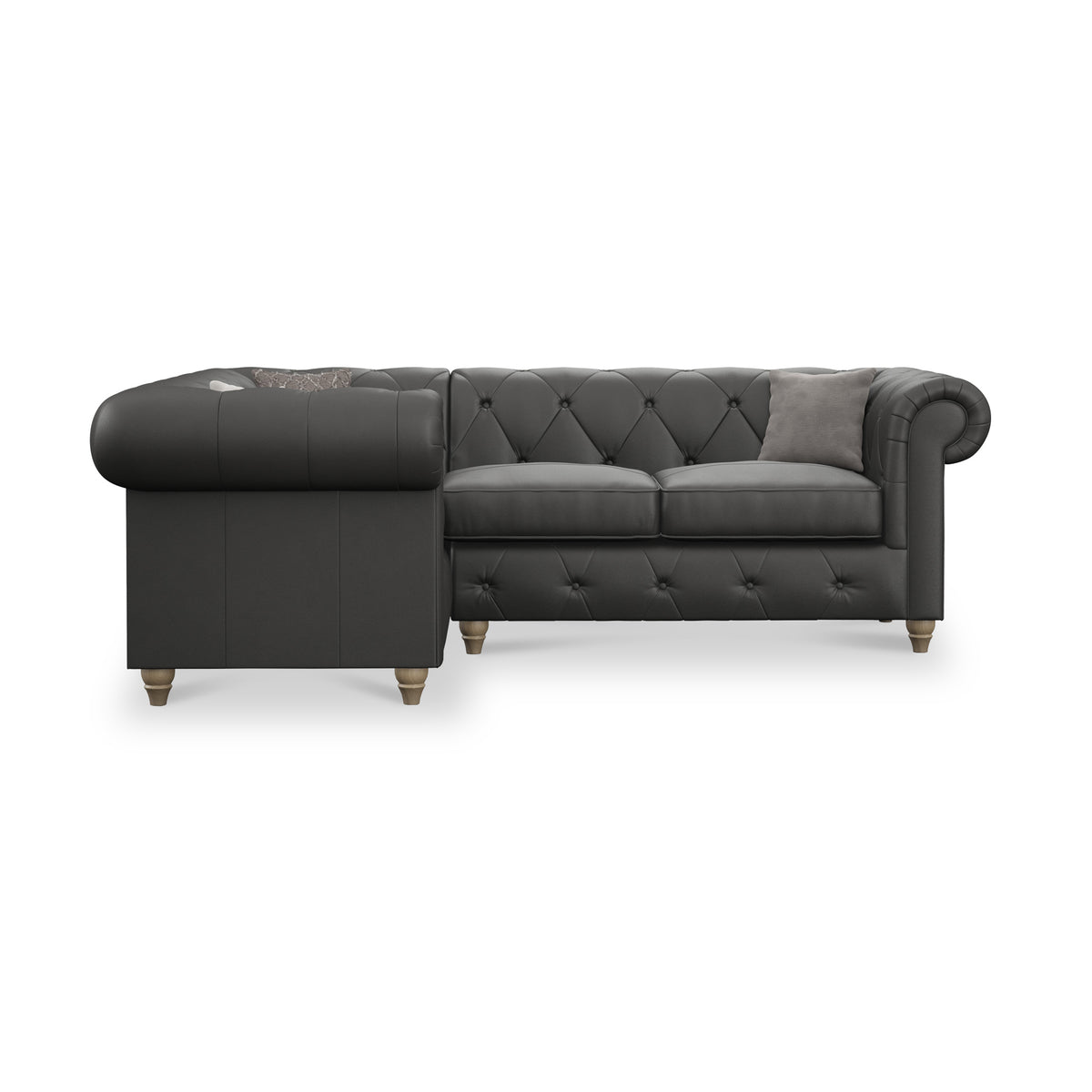 Everett LH Leather Corner Sofa Raven Walnut Feet from Roseland Furniture
