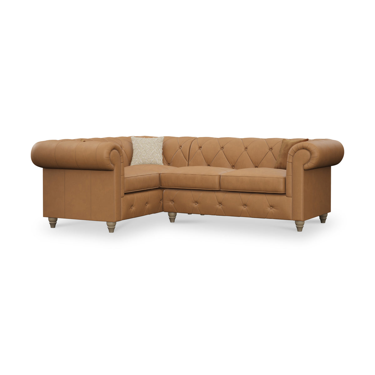 Everett LH Leather Corner Sofa Saddle Walnut Feet from Roseland Furniture