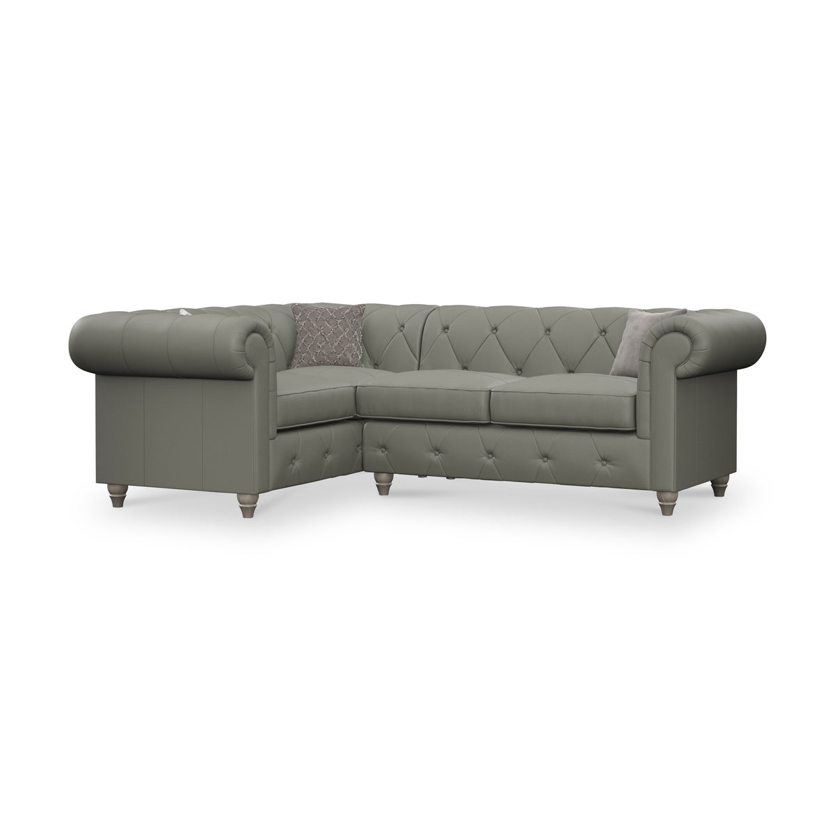 Everett LH Leather Corner Sofa Stone Grey Washed Feet from Roseland Furniture