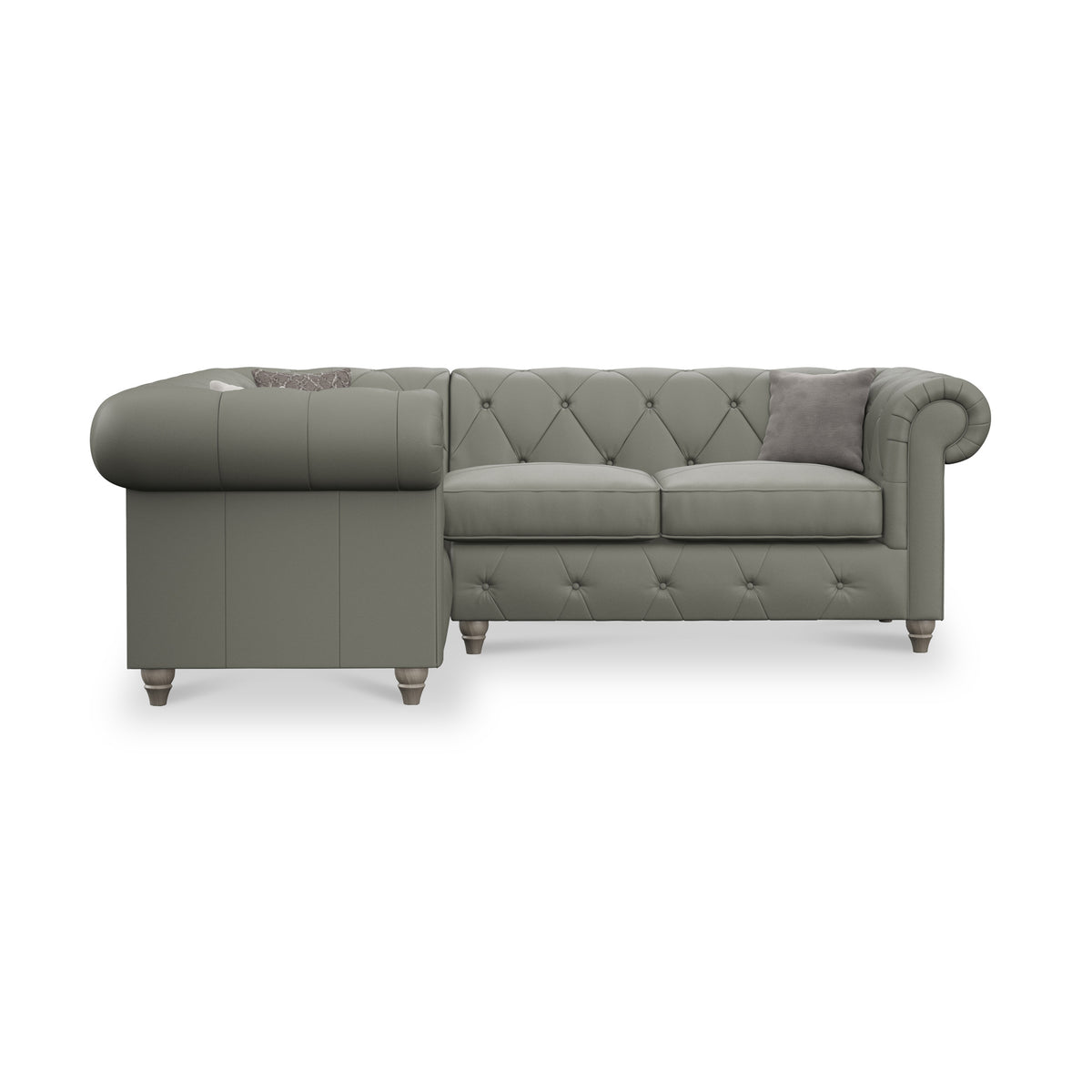 Everett LH Leather Corner Sofa Stone Grey Washed Feet from Roseland Furniture