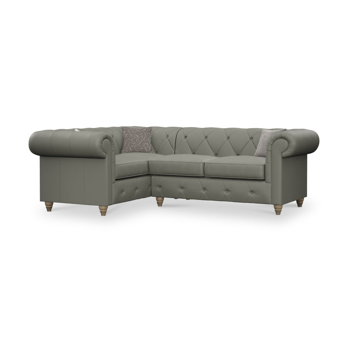 Everett LH Leather Corner Sofa Stone Grey Walnut Feet from Roseland Furniture