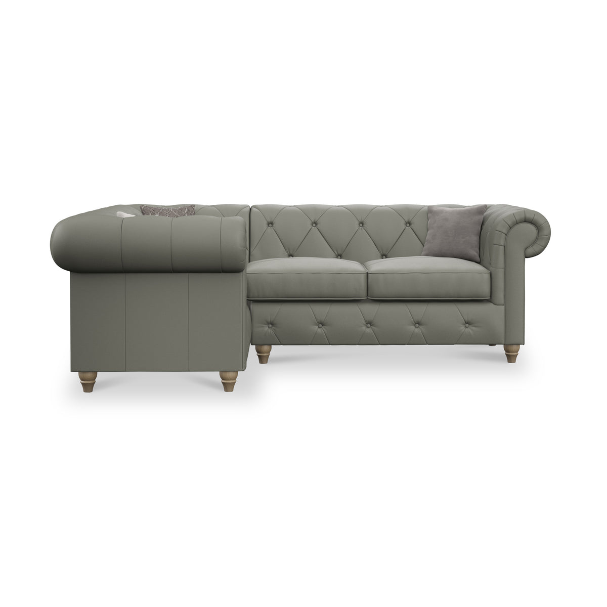 Everett LH Leather Corner Sofa Stone Grey Walnut Feet from Roseland Furniture