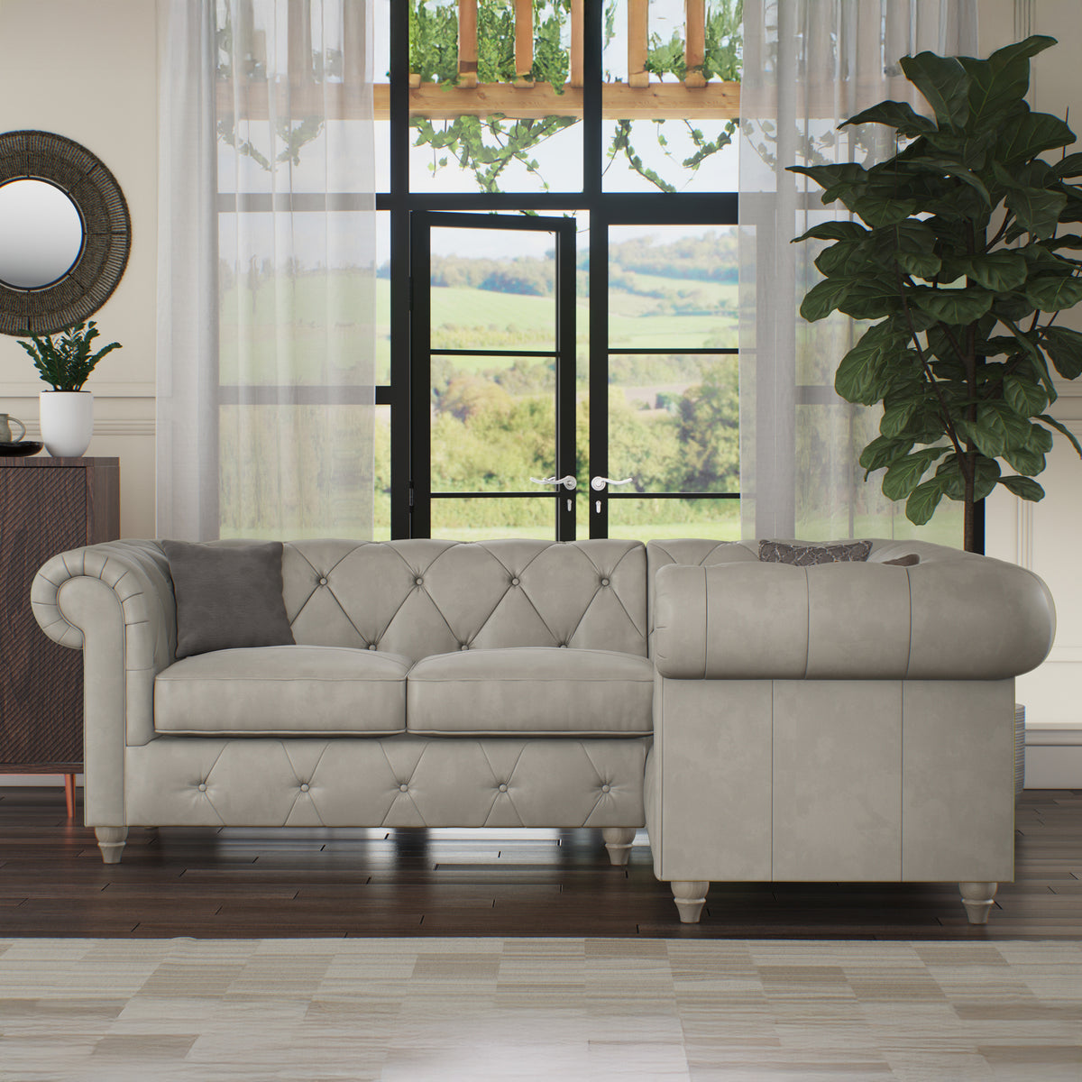 Everett RH Leather Corner Sofa Cloud Washed Feet from Roseland Furniture