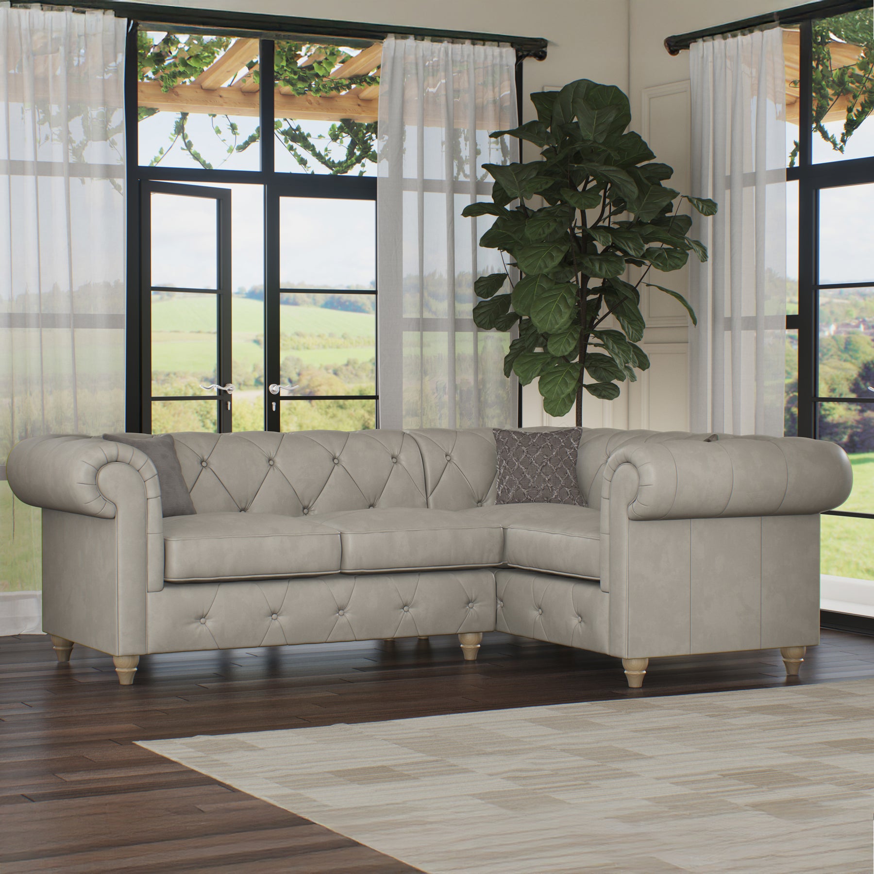 Everett RH Leather Corner Sofa Cloud Walnut Feet from Roseland Furniture
