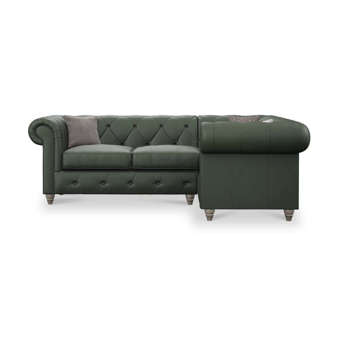 Everett RH Leather Corner Sofa Green Washed Feet from Roseland Furniture