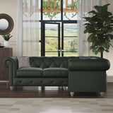 Everett RH Leather Corner Sofa Green Washed Feet from Roseland Furniture