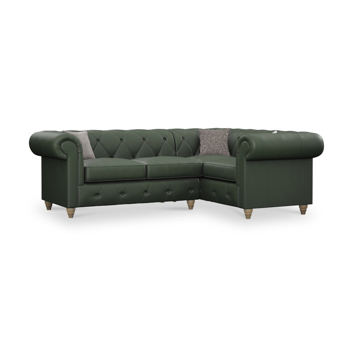 Everett RH Leather Corner Sofa Green Walnut Feet from Roseland Furniture