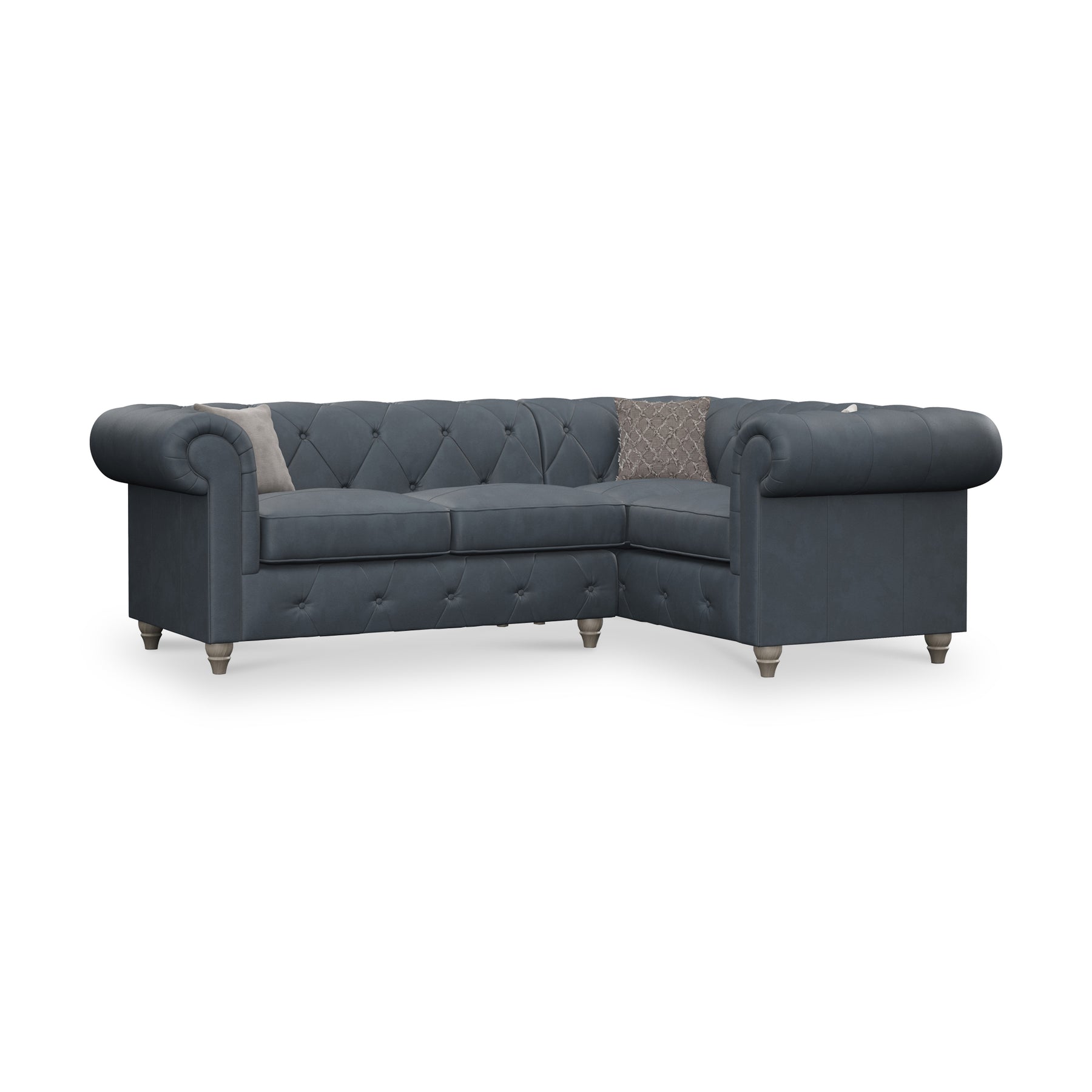 Everett RH Leather Corner Sofa Navy Washed Feet from Roseland Furniture