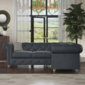 Everett RH Leather Corner Sofa Navy Washed Feet from Roseland Furniture
