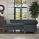 Everett RH Leather Corner Sofa Navy Washed Feet from Roseland Furniture