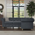 Everett RH Leather Corner Sofa Navy Walnut Feet from Roseland Furniture