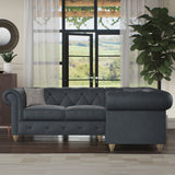 Everett RH Leather Corner Sofa Navy Walnut Feet from Roseland Furniture
