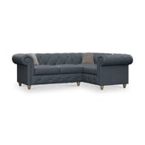 Everett RH Leather Corner Sofa Navy Walnut Feet from Roseland Furniture