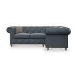 Everett RH Leather Corner Sofa Navy Walnut Feet from Roseland Furniture