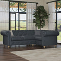Everett RH Leather Corner Sofa Navy Walnut Feet from Roseland Furniture