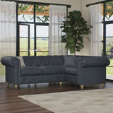 Everett RH Leather Corner Sofa Navy Walnut Feet from Roseland Furniture