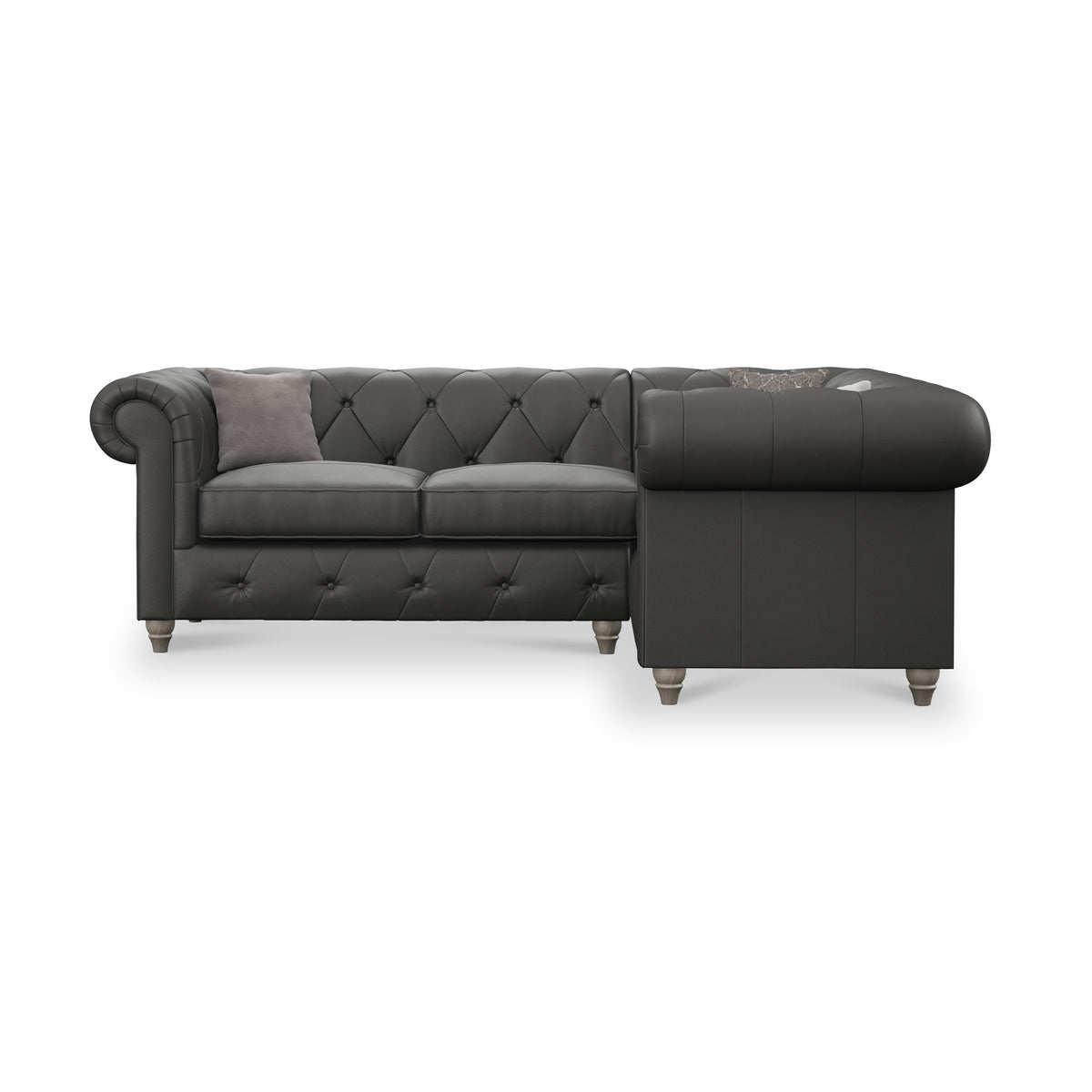 Everett RH Leather Corner Sofa Raven Washed Feet from Roseland Furniture