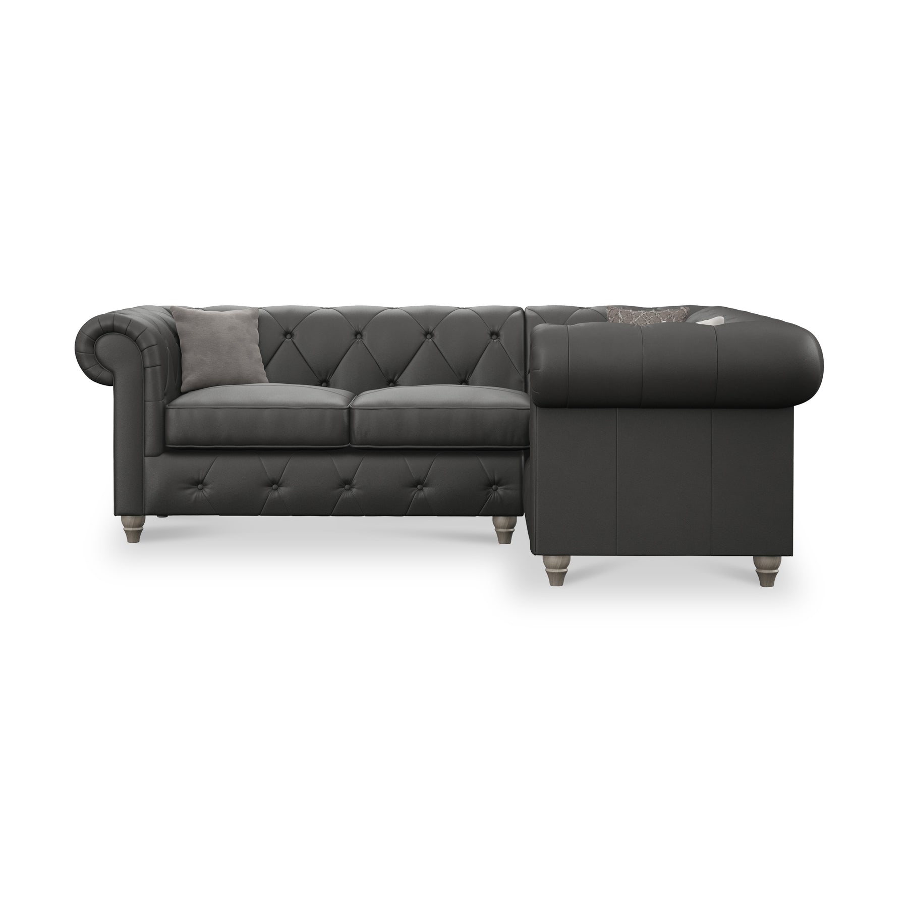 Everett RH Leather Corner Sofa Raven Washed Feet from Roseland Furniture