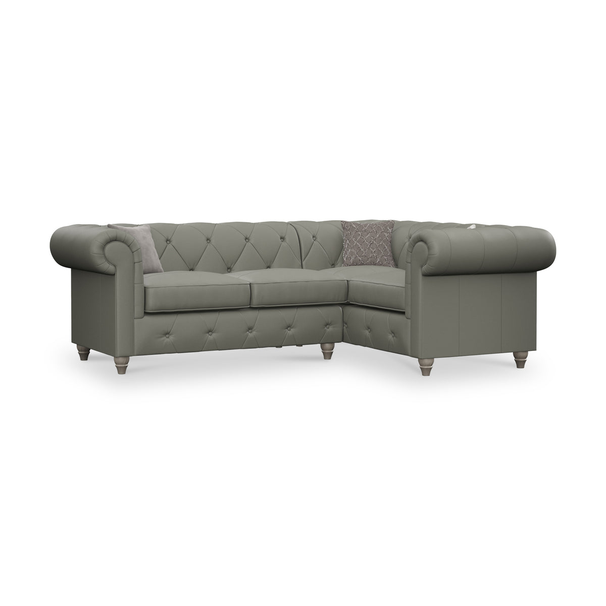 Everett RH Leather Corner Sofa Stone Grey Washed Feet from Roseland Furniture