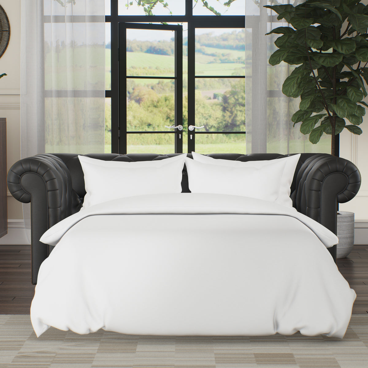 Everett Leather 3 Seater Sofa Bed Raven from Roseland Furniture