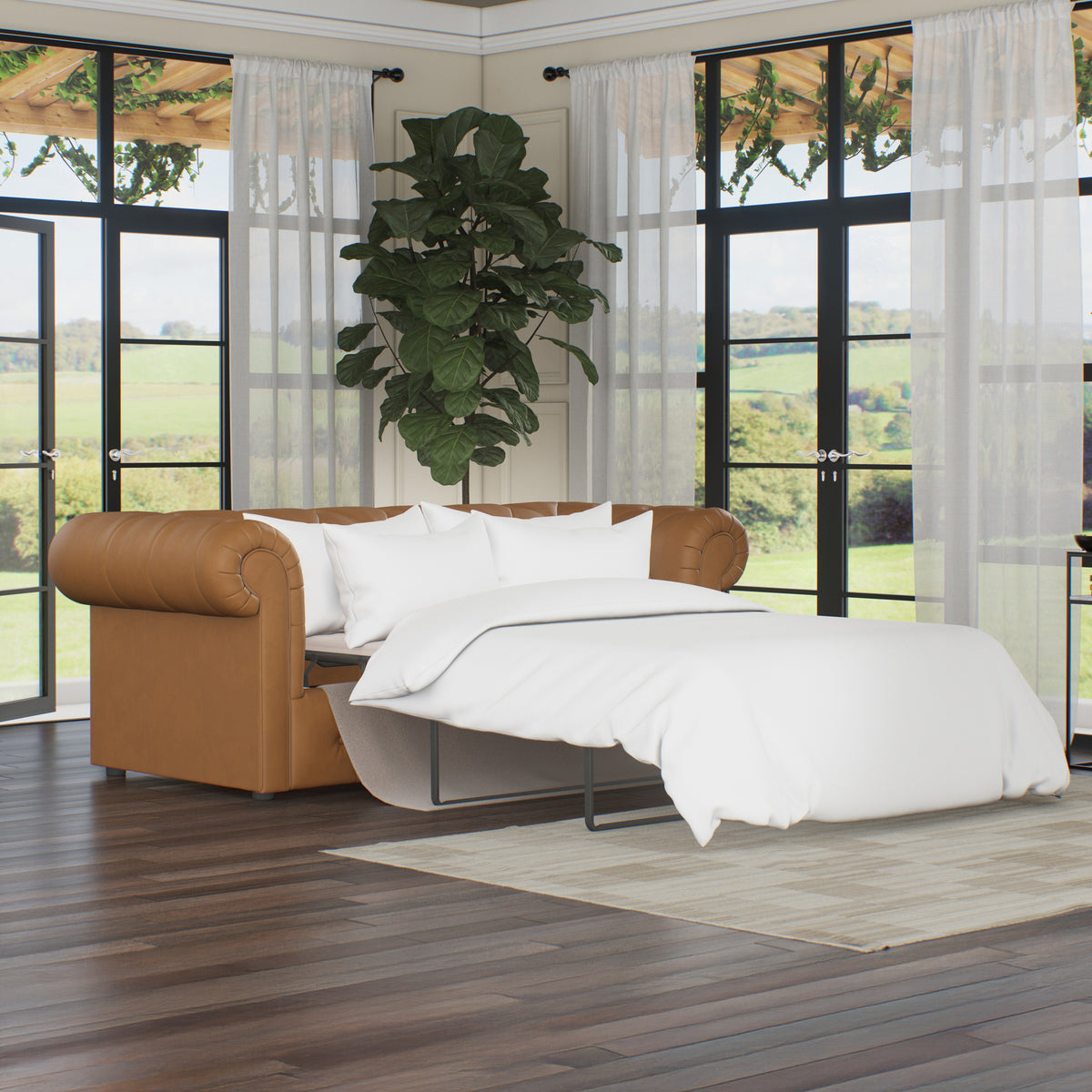 Everett Leather 3 Seater Sofa Bed Saddle from Roseland Furniture