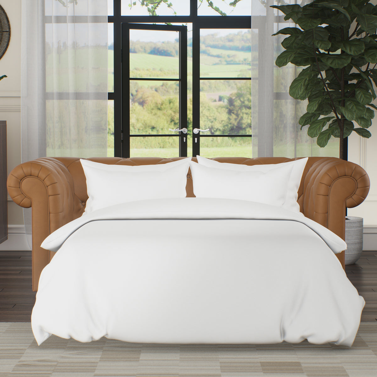 Everett Leather 3 Seater Sofa Bed Saddle from Roseland Furniture