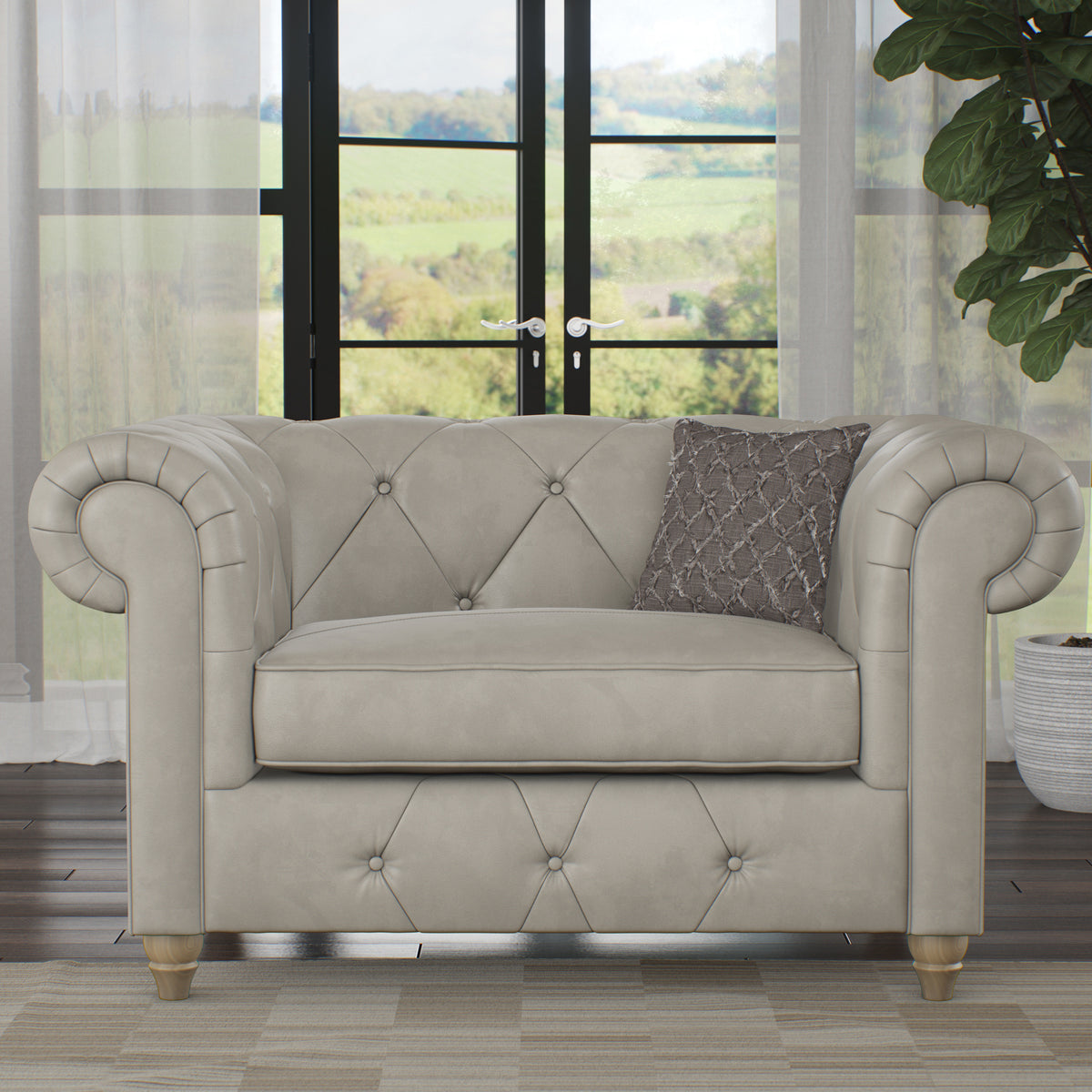 Everett Leather Snuggle Chair Cloud Walnut Feet from Roseland Furniture
