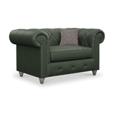 Everett Leather Snuggle Chair Green Washed Feet from Roseland Furniture