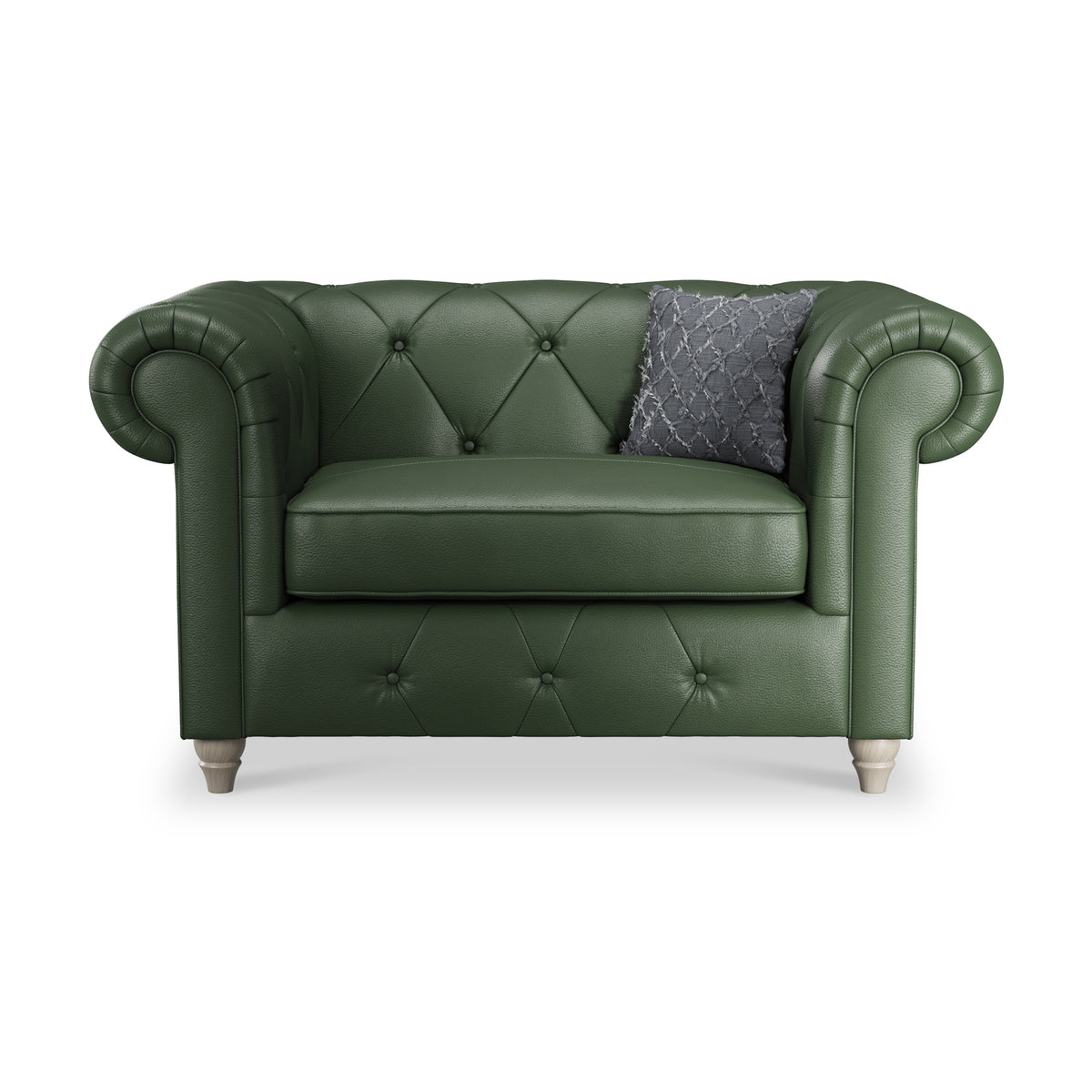 Everett Leather Snuggle Chair Green Washed Feet from Roseland Furniture