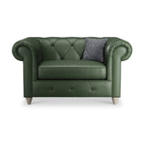 Everett Leather Snuggle Chair Green Washed Feet from Roseland Furniture