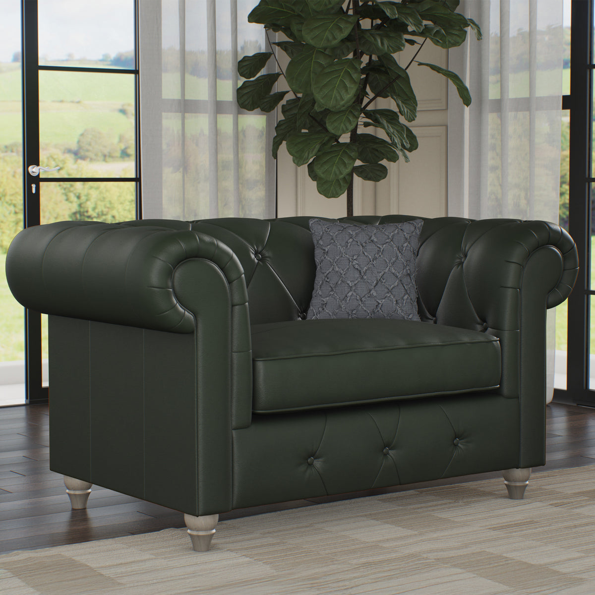 Everett Leather Snuggle Chair Green Washed Feet from Roseland Furniture