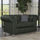 Everett Leather Snuggle Chair Green Washed Feet from Roseland Furniture