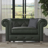 Everett Leather Snuggle Chair Green Washed Feet from Roseland Furniture