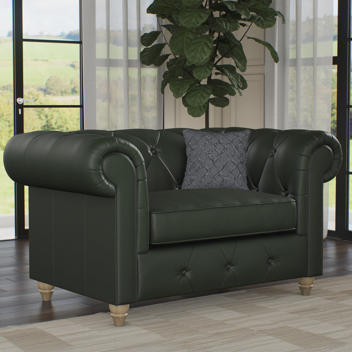 Everett Leather Snuggle Chair Green Walnut Feet from Roseland Furniture