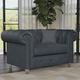 Everett Leather Snuggle Chair Navy Washed Feet from Roseland Furniture