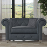 Everett Leather Snuggle Chair Navy Washed Feet from Roseland Furniture