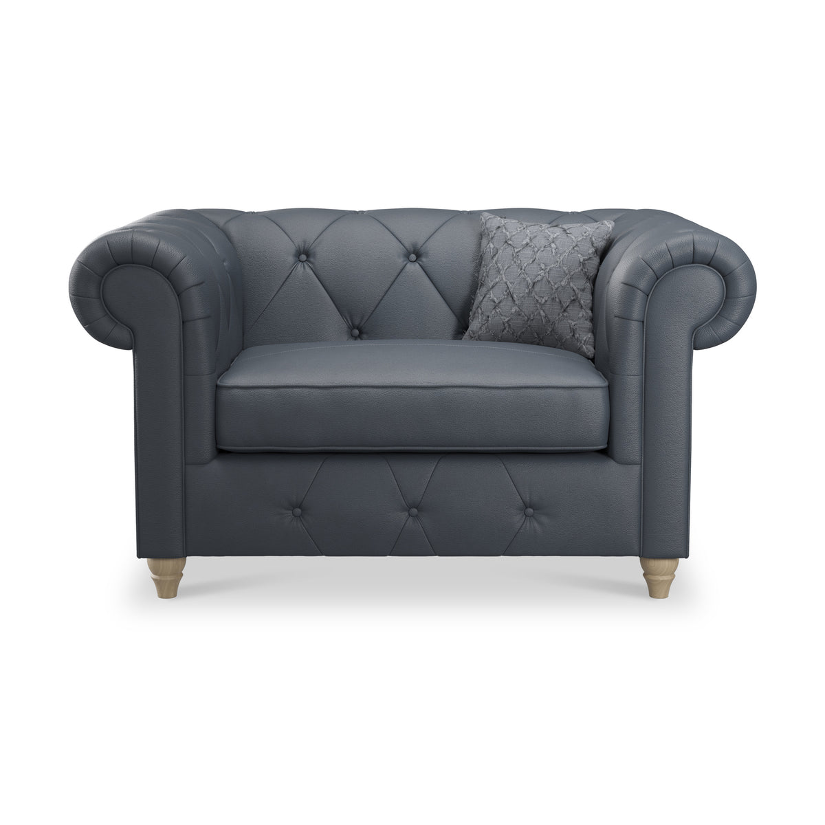 Everett Leather Snuggle Chair Navy Walnut Feet from Roseland Furniture