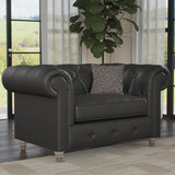 Everett Leather Snuggle Chair Raven Washed Feet from Roseland Furniture
