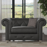 Everett Leather Snuggle Chair Raven Washed Feet from Roseland Furniture
